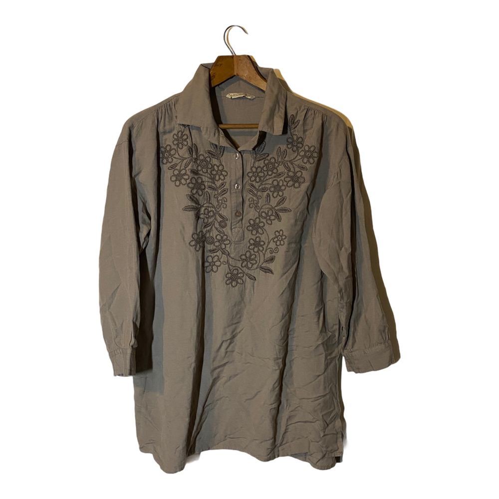 Soft Surrounding Gray Long Sleeve Tunic Top Embroidery Detailing Women's Medium